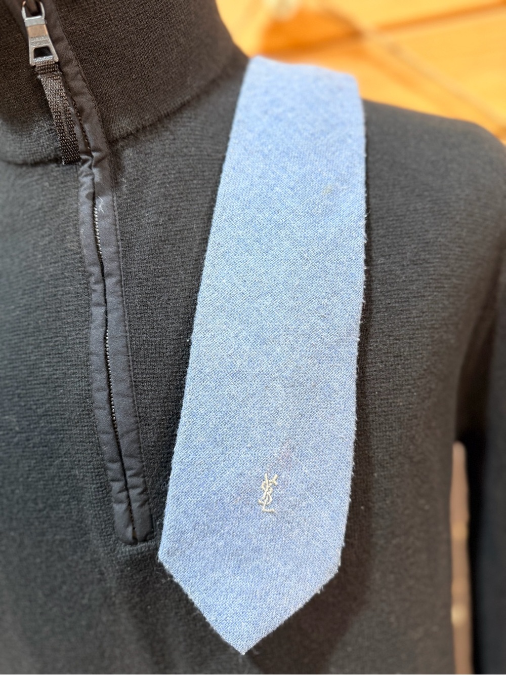 Vintage Yves Saint Laurent YSL Heather Mist Wool Blend Blue Necktie - Picture 2 of 8
